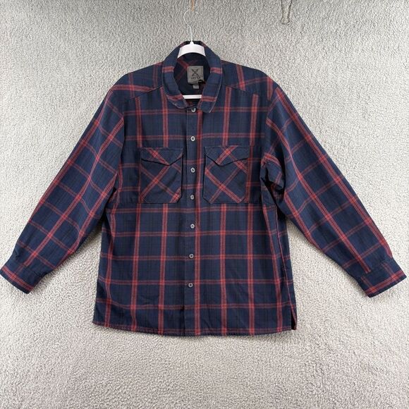 Vertx Shirt Mens Large Plaid Canyon River Flannel Long Sleeve Red Navy - Picture 1 of 9